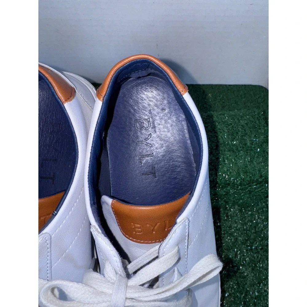 BYLT Mens White Leather Lace Up Fashion Sneakers‎ Casual Comfort Size 11